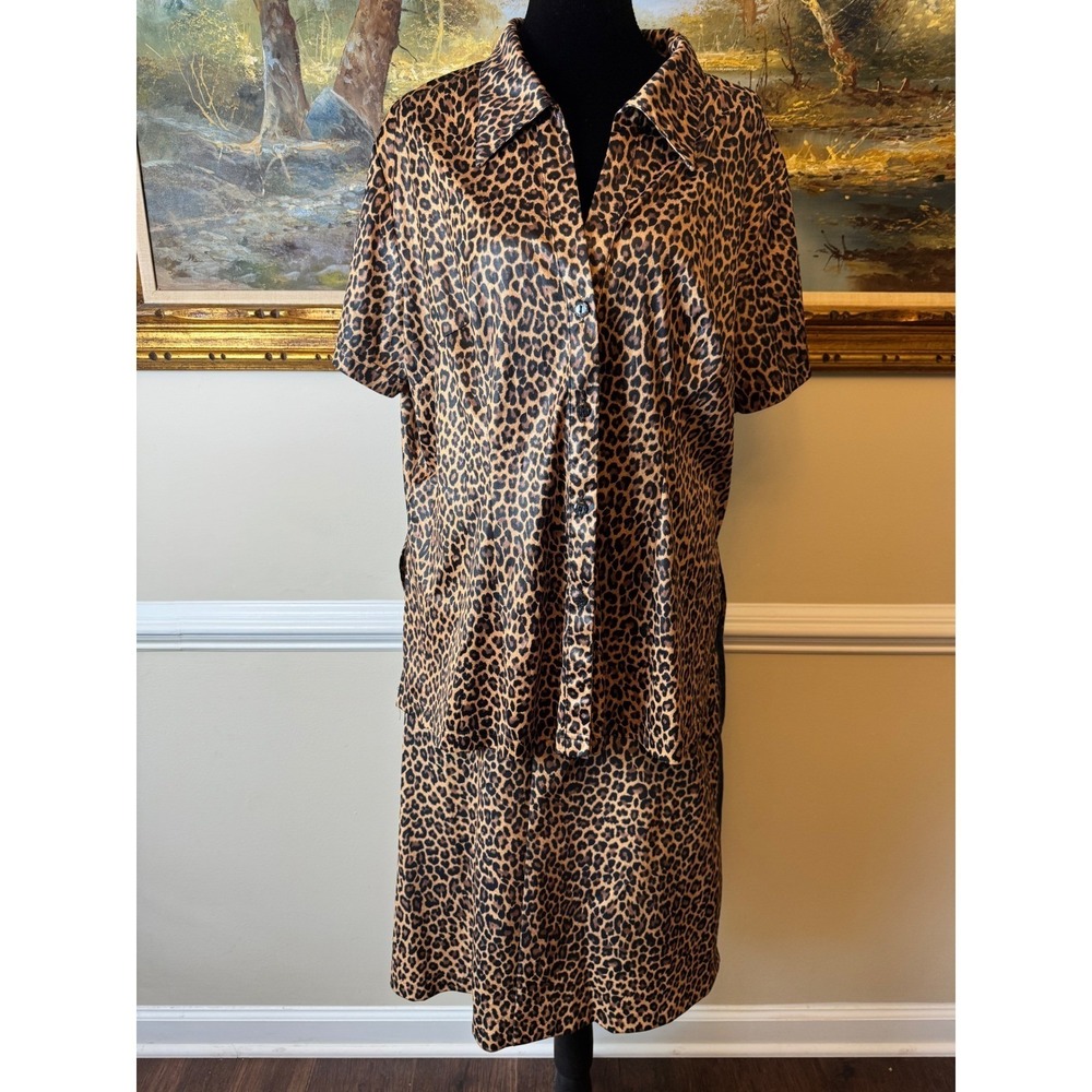 G.D.S. Goddess Leopard Print Shirt & Particulars Denim Back Skirt Set 2X 20